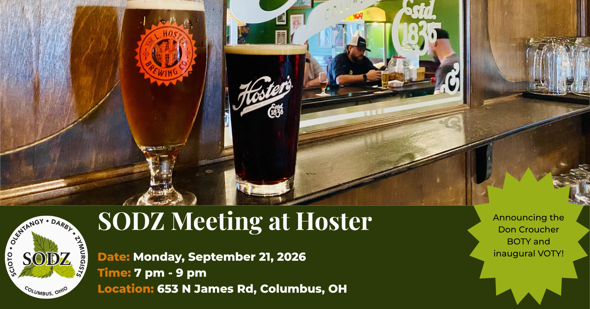 Join us at Hoster (653 N James Rd) for our September Meeting
