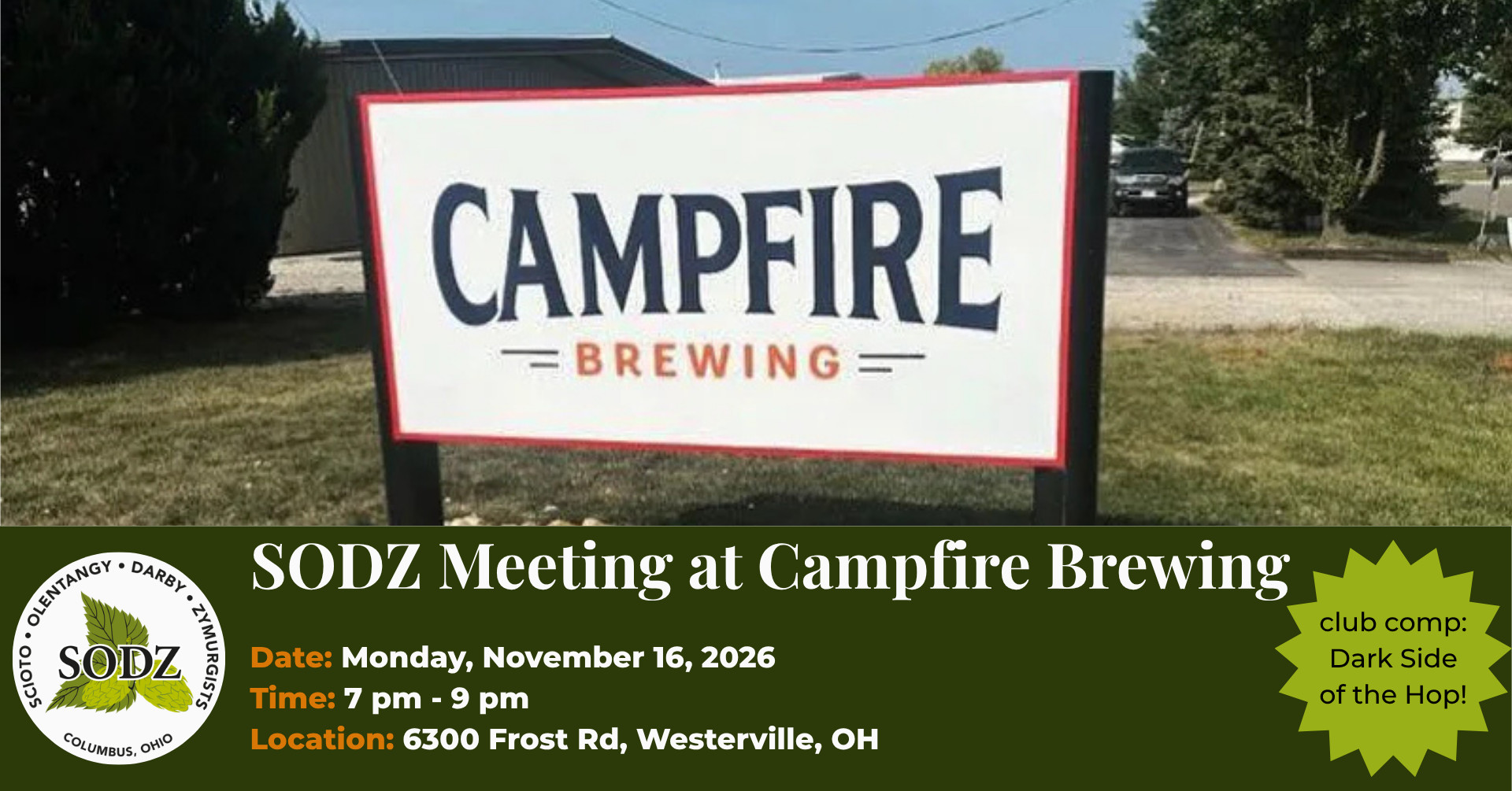 Join us at Campfire Brewing (6300 Frost Rd) for our November Meeting