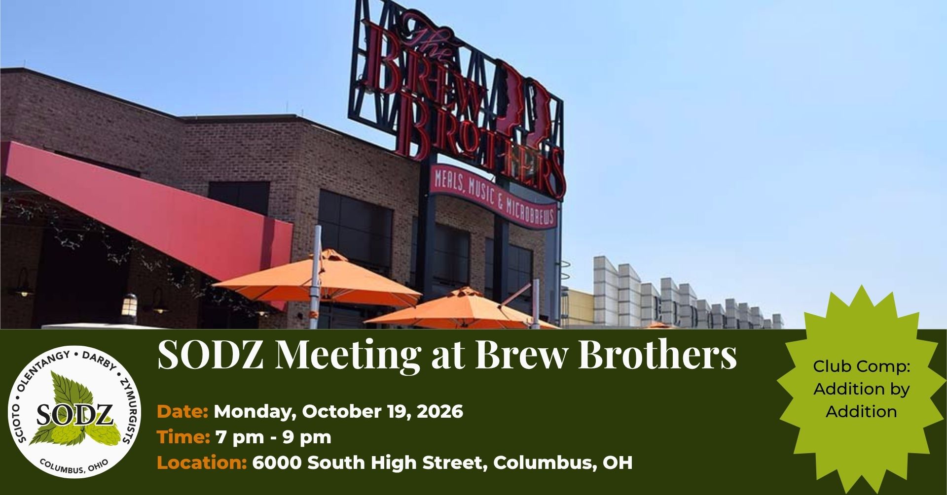 Join us at Brew Brothers (6000 S High Street) for our October SODZ meeting